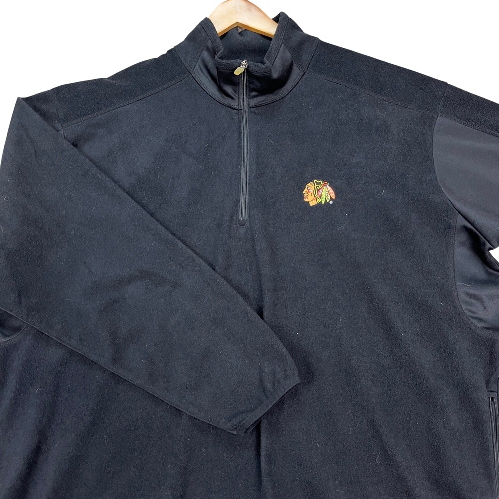Chicago Blackhawks Antigua Pullover Mens XXL Black 1/4 Zip Fleece NHL LOGO EUC